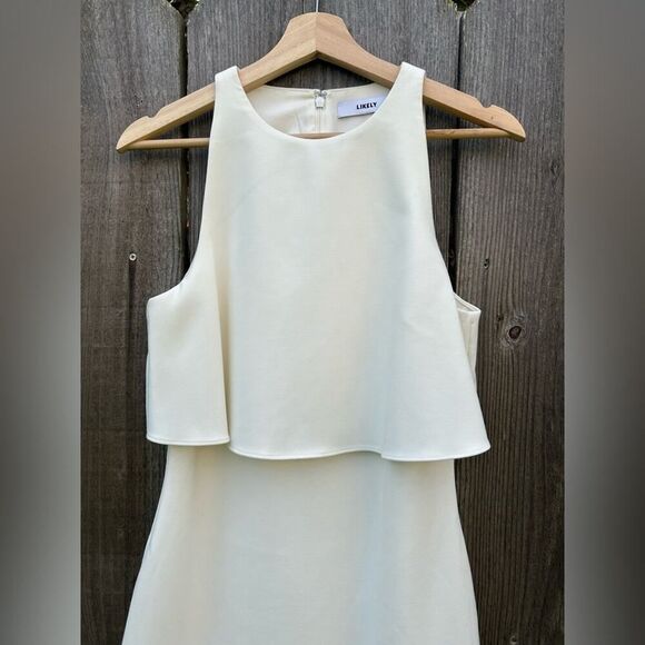 LIKELY Shayna Dress Womens Sz Medium Ivory Ruffle Bodice Overlay Cocktail - Picture 4 of 16